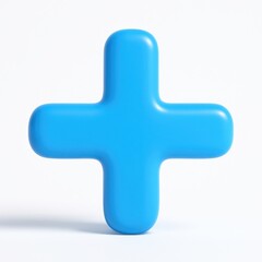Obraz premium Bright blue three-dimensional plus sign symbol floating gracefully against a light clean studio background creating a positive visual element