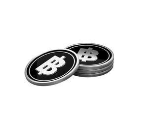 Metallic Thai Baht currency coins on black, representing finance and investment.