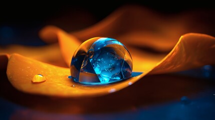 dewdrop. A vibrant orange flower petal glistening with morning dew, showcasing delicate natural beauty. gardening catalogs, home-decor guides, designed for home decor and floral branding.