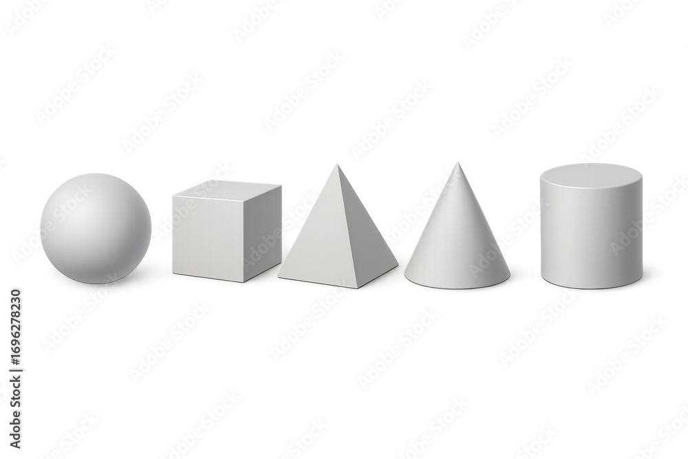 Poster set of basic 3d geometric shapes on transparent background