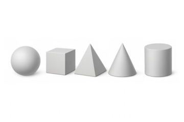 Set of basic 3d geometric shapes on transparent background