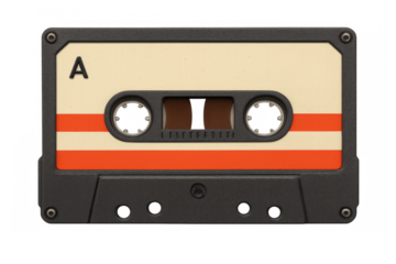 Vintage audio cassette tape isolated on transparent background