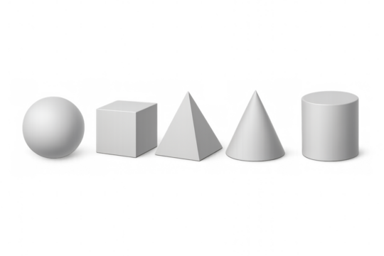 Set of basic 3d geometric shapes on transparent background