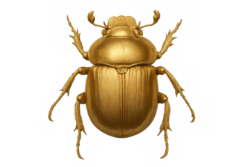 Golden scarab beetle on transparent background: exhibiting luxury and history