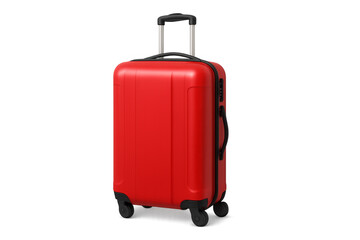 Red suitcase rolling on transparent background for travel and vacation