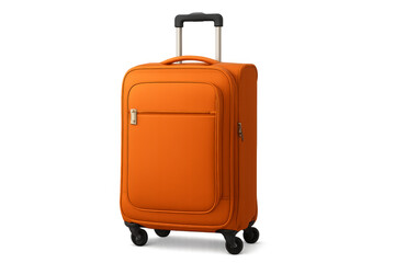 Orange trolley suitcase isolated on transparent background representing travel and vacations