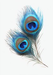 Obraz premium Two peacock feathers, vibrant blue, eye-catching patterns