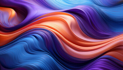 Obraz premium Abstract Flowing Silk Like Waves In Vibrant Purple Blue And Orange Hues Create A Stunning Visual Effect For Backgrounds Or Art