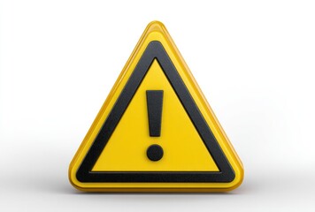 A yellow triangle warning sign with black border & exclamation point on white backdrop, casting a slight shadow