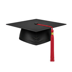 Graduation cap with red tassel isolated PNG with Transparent Background