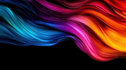 Obraz premium A black background featuring a vibrant rainbow-shaped wave of hair on the left side of the image