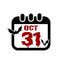 vector icon of a calendar with Happy Halloween typography. The design highlights October 31 with a scary, blood-like font, making it ideal for party invitations and digital decorations.