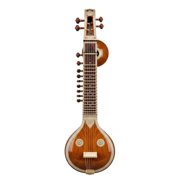 Traditional indian sitar musical instrument isolated on transparent background