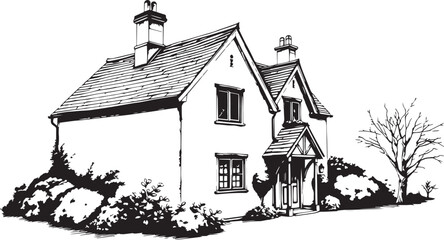 Obraz premium The village house. Hand drawn vector illustration