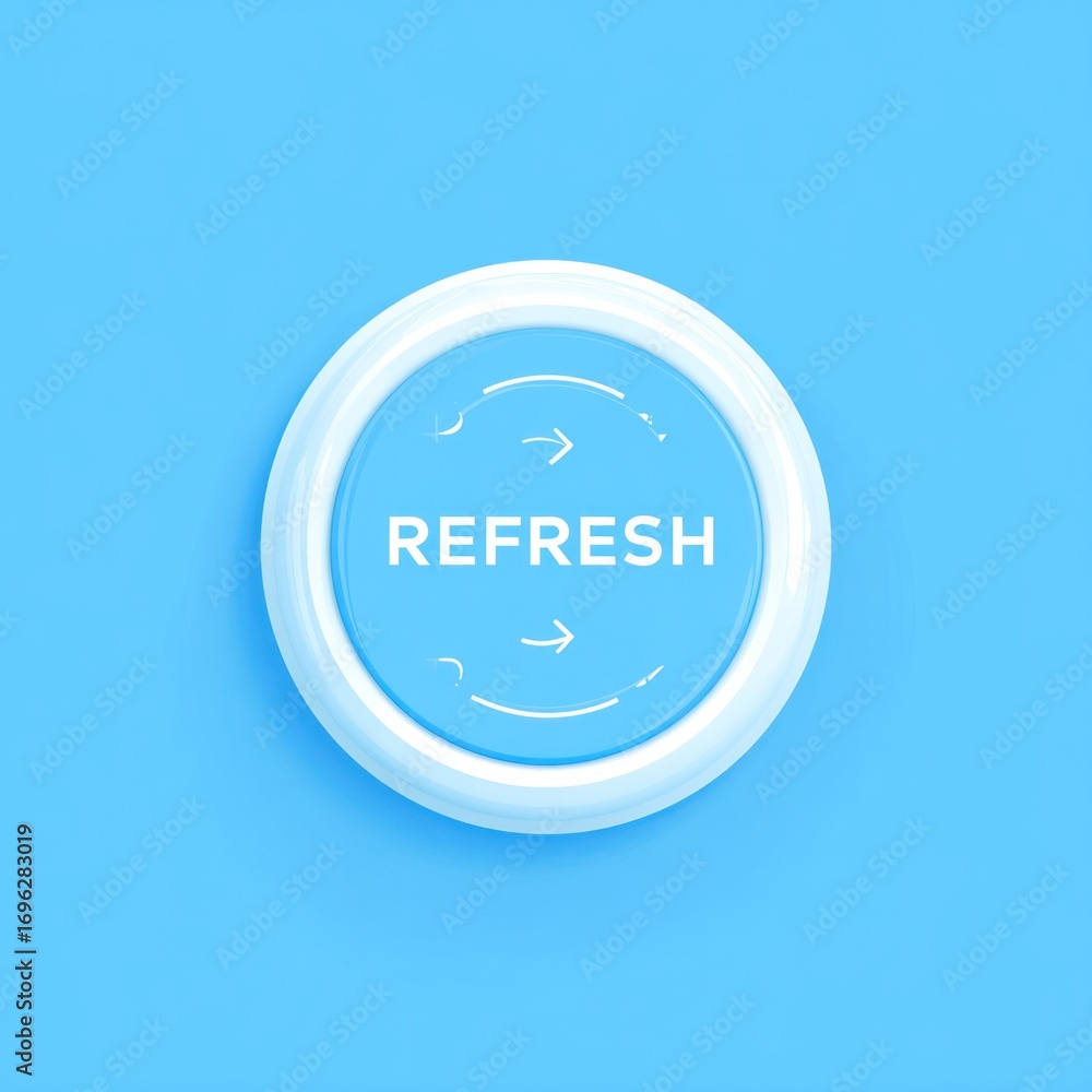 Poster button with refresh text and arrows on blue background graphic