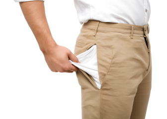 Empty Pockets: Financial Hardship and Economic Struggle Symbolized isolated on a transparent background