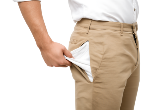 Empty Pockets: Financial Hardship and Economic Struggle Symbolized isolated on a transparent background