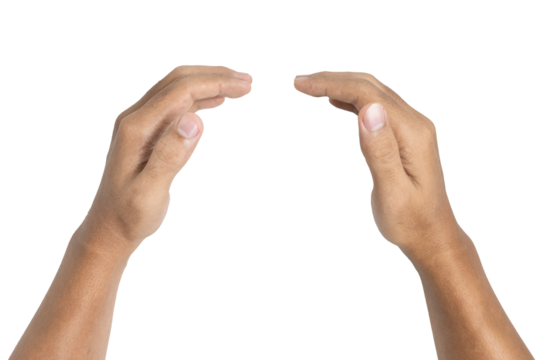male hands holding, reaching, or grabbing something isolated on white background. transparent png