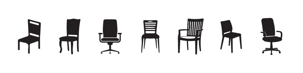  Chair silhouettes, furniture vector set on white background, Black chair icon, vector illustration eps 10.