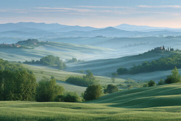 Obraz premium experience enchanting beauty of summer landscapes across diverse countries featuring lush green hills shrouded