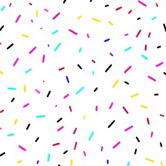 Scattered, colorful dash shapes on a white background, creating a playful, random pattern, reminiscent of sprinkles