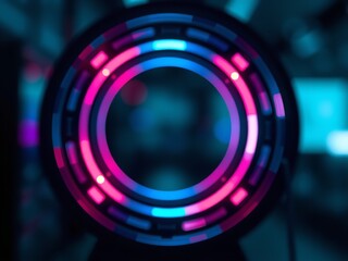 Abstract Neon Glowing Circle Portal with Pink, Blue, and White Highlights