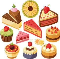 Assortment of pieces of cake.  , white background