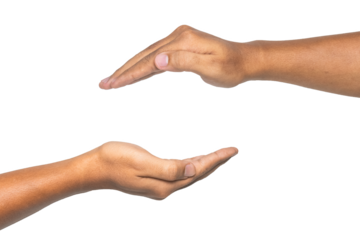 male hand holding something isolated on white background. use for placing a product. transparent png