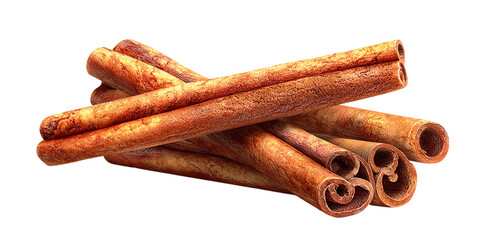 Pile of cinnamon sticks isolated on transparent background for cooking and baking
