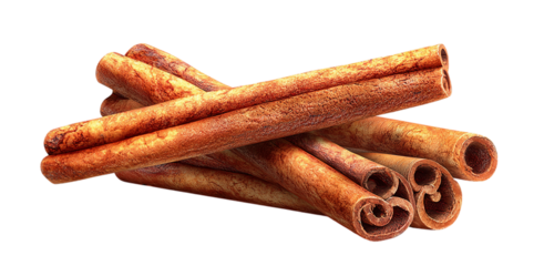 Pile of cinnamon sticks isolated on transparent background for cooking and baking