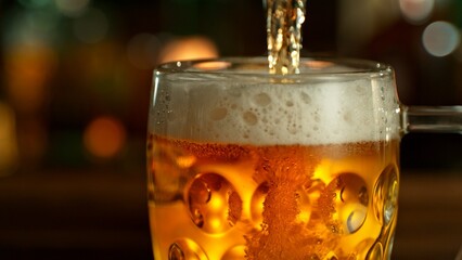 Pouring Beer into Pint Glass in a Pub, Close-up