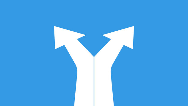 Split white arrows pointing upward on blue background