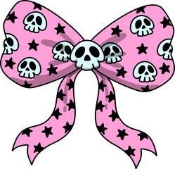Obraz premium Halloween Pink Bow with Skulls and Stars Illustration