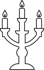 Candle with Stand Icon Black Line Style Lighting Symbol of Candlestick, Menorah, Lamp, Flame, Waxlight, Torch, Lantern, Illumination Vector