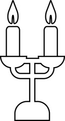 Candle with Stand Icon Black Line Style Lighting Symbol of Candlestick, Menorah, Lamp, Flame, Waxlight, Torch, Lantern, Illumination Vector