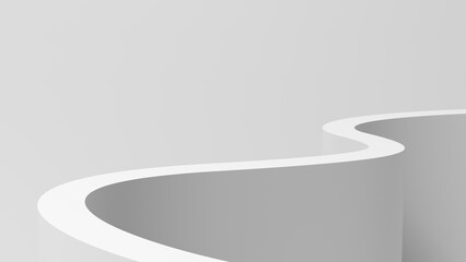 Empty path isolated on gray background. Curved wall. Copy space. Blank. 3d illustration.
