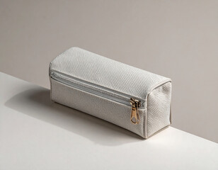 Gray fabric pencil pouch isolated on white