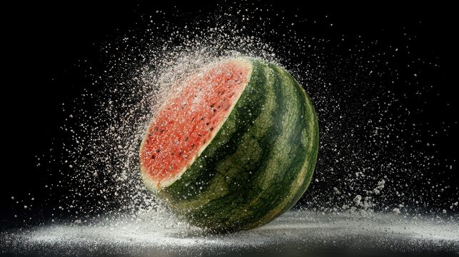 Exploding watermelon slice on dark background