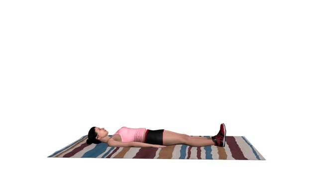 Leg raises exercise 3D animation highlighting smooth hip flexor and lower abdominal activation for core strength development. useful for fitness app and tutorials.