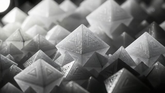 A Dynamic Macro FlyThrough of Intricate Geometric Salt Crystal Pyramids.