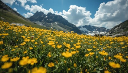 Obraz premium alpine meadow with yellow flowers