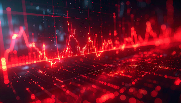Financial Downturn Visual: A striking visual representation of a financial downturn, rendered in vibrant red hues, showcasing a downward trend in data points.