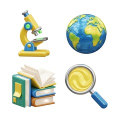 Detailed 3D Illustration of Scientific Discovery and Education Tools