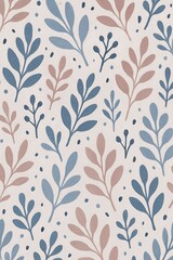 Floral design with blue and pink leaves on a light background creating a calming atmosphere