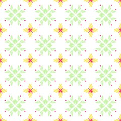 Seamless Floral Pattern with Yellow Flowers and Green Leaves on White Background