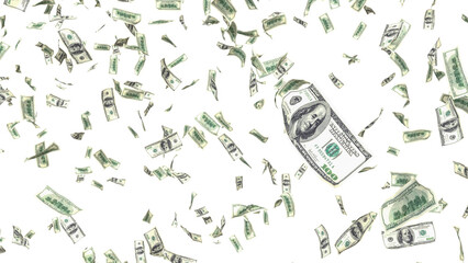 3d dollar bills falling transparent background