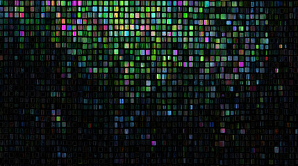 A matrix of colorful rectangles on a dark background fades from top to bottom