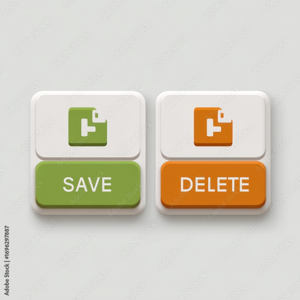 Poster save and delete buttons with icons on a bright background