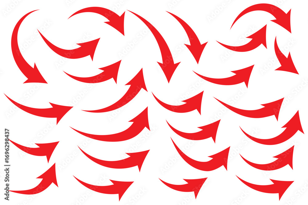 Poster flat style curved arrow icon collection isolated different kinds arrow symbol indicator