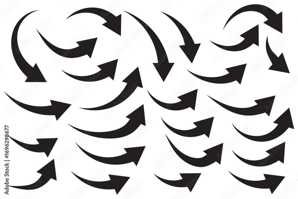 Poster flat style curved arrow icon collection isolated different kinds arrow symbol indicator